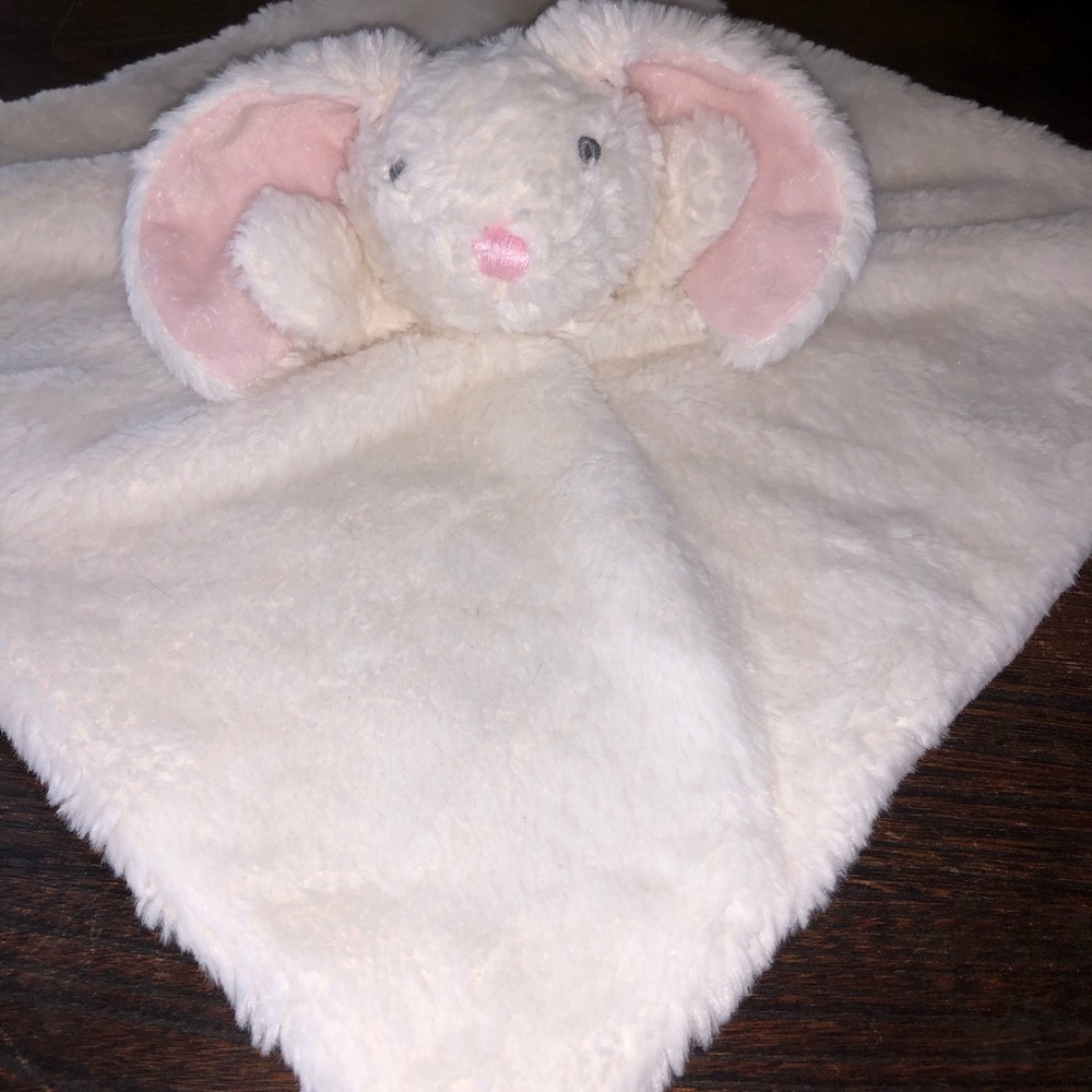 COPY - Mud Pie White Pink Bunny Rabbit Security Blanket/ Lovey Rare Very Soft - Picture 3 of 5